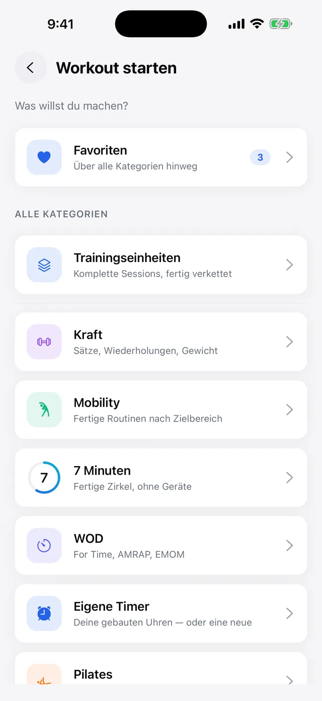 Fertige Workouts — Screenshot