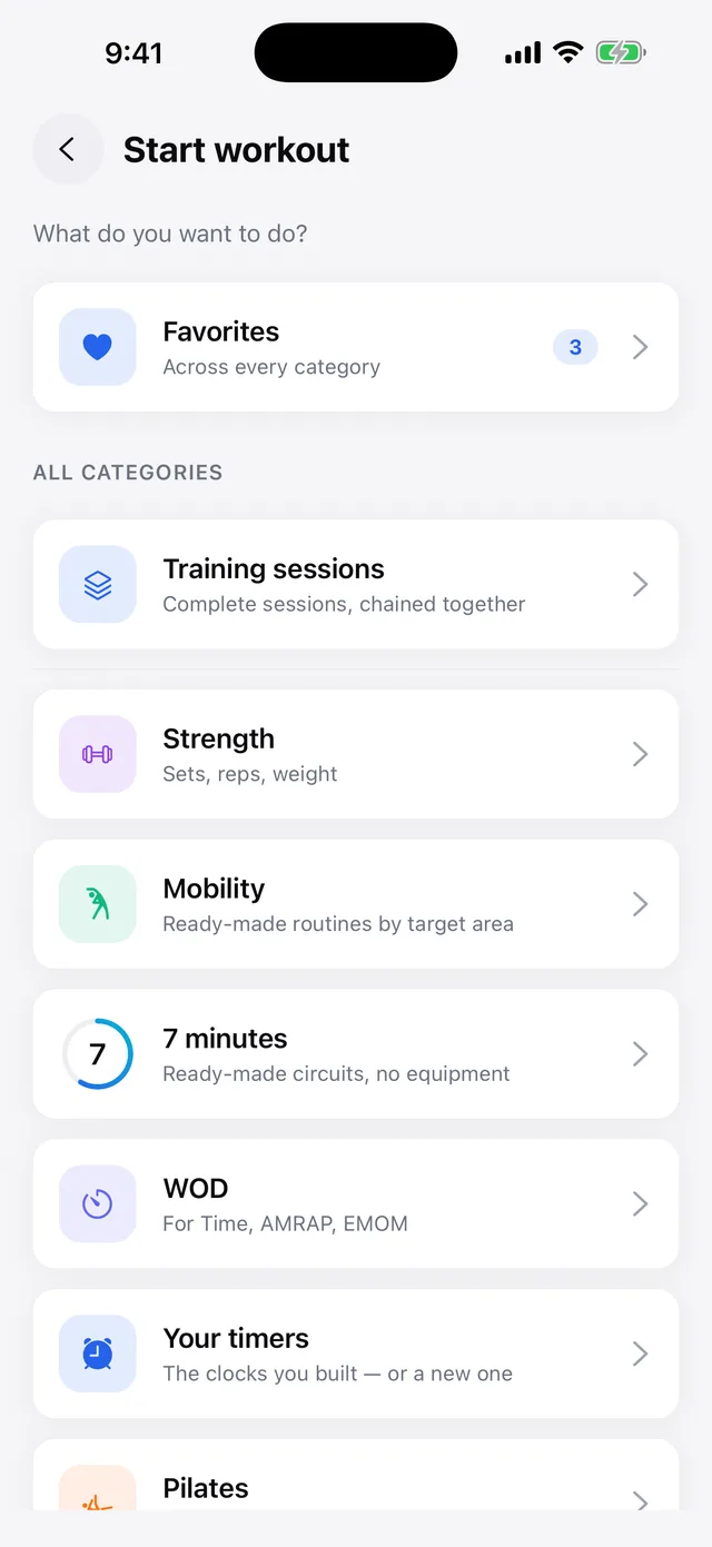 Ready-made workouts — Screenshot